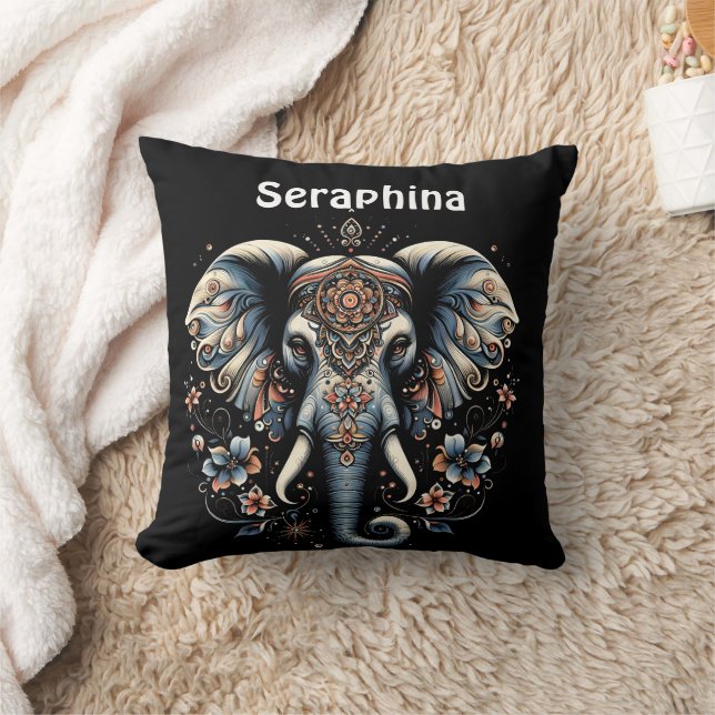 Floral dawn elephant art cushion (Blanket)