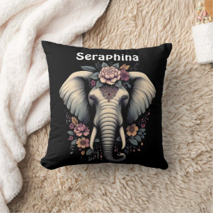 Floral dawn elephant art cushion