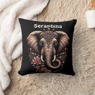 Floral dawn elephant art cushion
