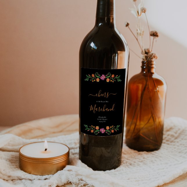 Floral Day of the Dead Bridal Shower Wine Label (Creator Uploaded)