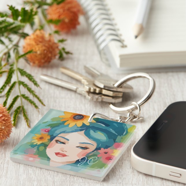 Floral Daydream Portrait Key Ring (Front Right)