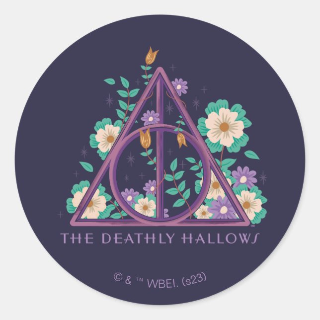 Floral Deathly Hallows Graphic Classic Round Sticker (Front)