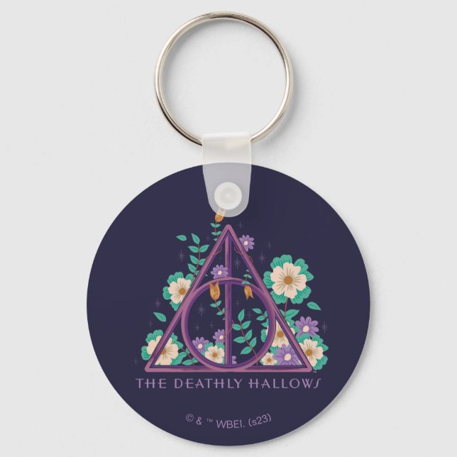 Floral Deathly Hallows Graphic Key Ring (Front)
