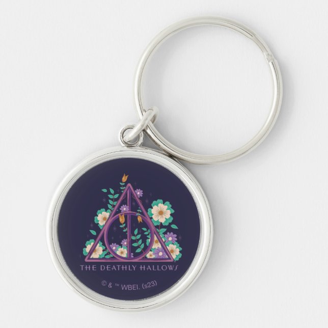 Floral Deathly Hallows Graphic Key Ring (Front)