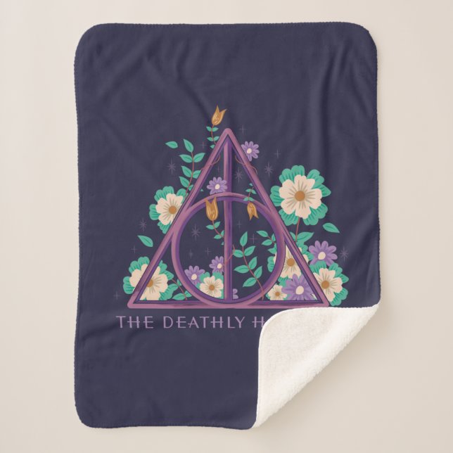 Floral Deathly Hallows Graphic Sherpa Blanket (Front)