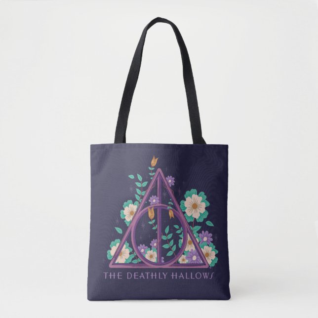 Floral Deathly Hallows Graphic Tote Bag (Front)