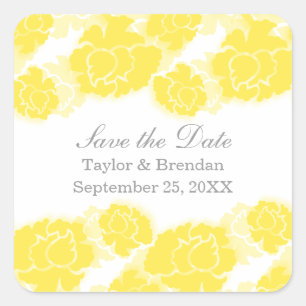 Floral Decadence Save the Date Stickers, Yellow Square Sticker
