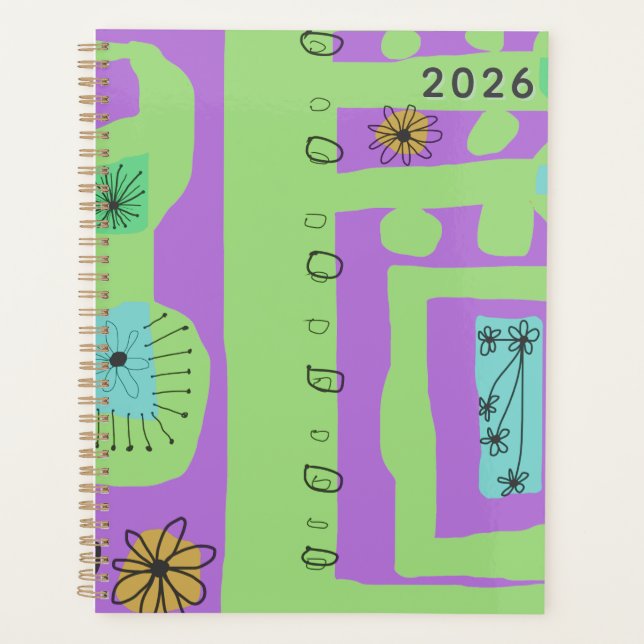 Floral Decal Ethnic Print Green Purple Black  Planner (Front)