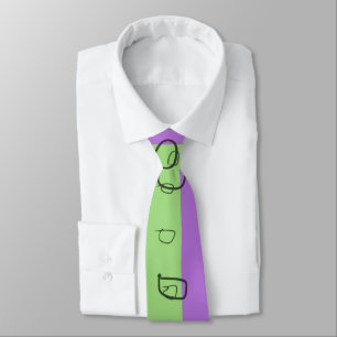 Floral Decal Ethnic Print Green Purple Black Tie