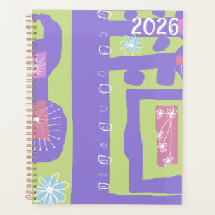Floral Decal Ethnic Print Purple Green White B Planner