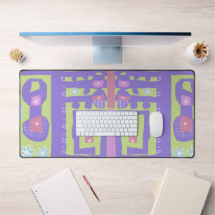 Floral Decal Ethnic Print Purple Green White Desk Mat