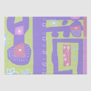 Floral Decal Ethnic Print Purple Green White Tissue Paper
