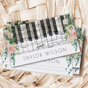 floral decor pianist music teacher business card