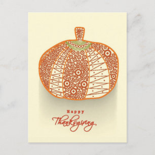 Floral Decorated Shiny Pumpkin On Abstract Postcard