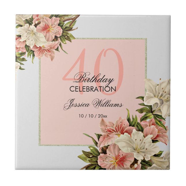 Floral Decorations Feminine Birthday Ceramic Tile (Front)