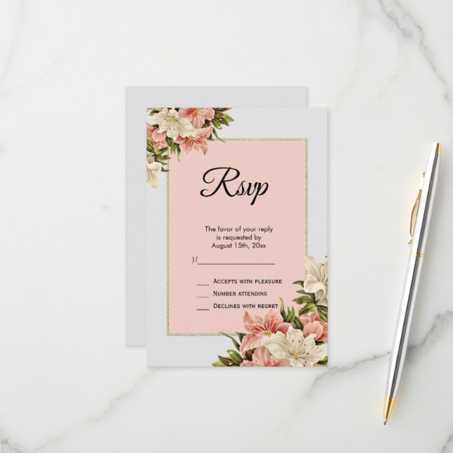 Floral Decorations Feminine Birthday RSVP Card (Front/Back In Situ)