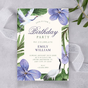 Floral decorative bird birthday invitation