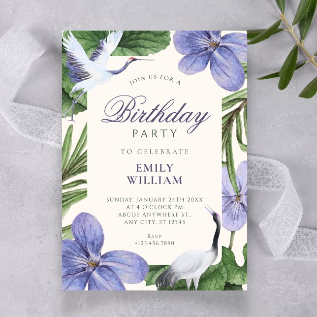 Floral decorative bird birthday invitation (Creator Uploaded)