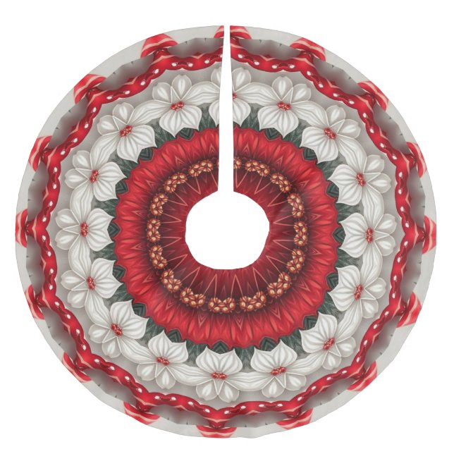 Floral Decorative Christmas Holiday Tree Skirt (Front)