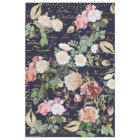 Floral Decoupage Pink Flower Roses Navy Blue Gold 