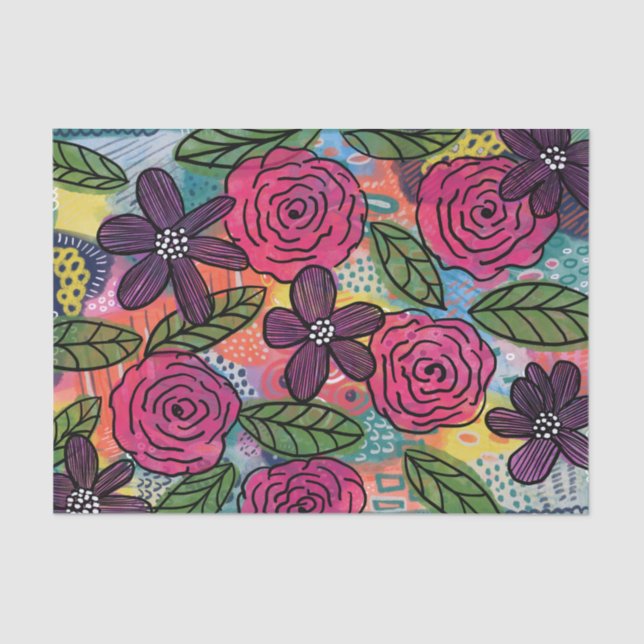 Floral Decoupage Tissue Paper Pink Purple Pattern (Front)