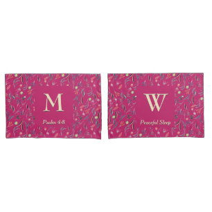 FLORAL Deep Pink   MONOGRAM   Scripture Pillowcase