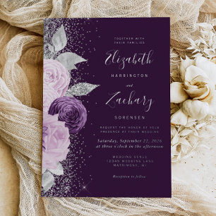 Floral Deep Purple Silver Glitter Wedding