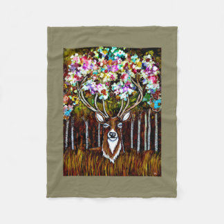 Floral Deer Antler Art on Fleece Blanket 30x40