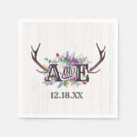 Floral Deer Antler Bouquet Rustic Wedding Monogram