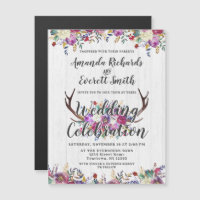 Floral Deer Antler Magnetic Wedding Invitation