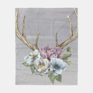 Floral Deer Antlers Fleece Blanket
