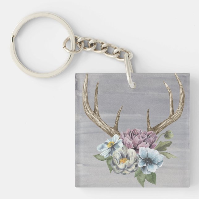 Floral Deer Antlers Key Ring (Front)