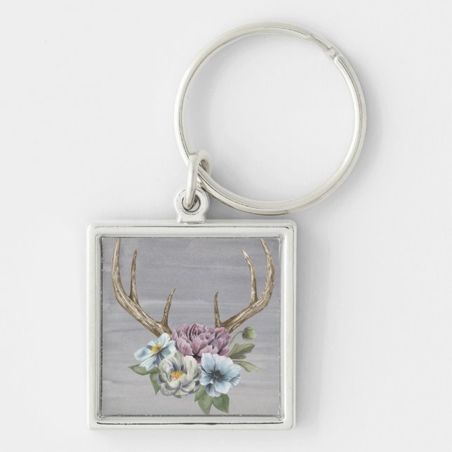 Floral Deer Antlers Key Ring (Front)