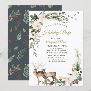 Floral Deer Corporate Holiday Christmas Party Invitation