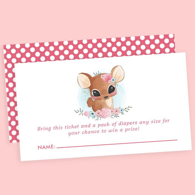 Floral Deer Cute Woodland Diaper Raffle Enclosure Card (Creator Uploaded)