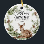 Floral Deer Elegant Modern Merry Christmas Ceramic Ornament<br><div class="desc">Floral Deer Elegant Watercolor Merry Christmas Holiday Card</div>