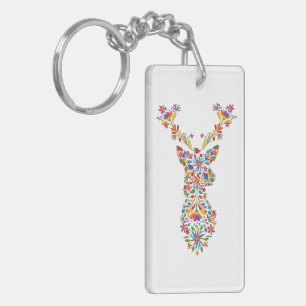 Floral deer Face Mask Key Ring