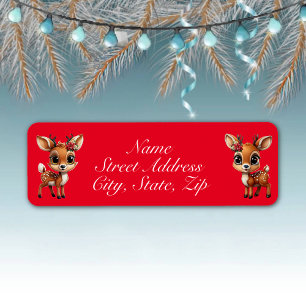 Floral Deer, Floral Fawn, Doe, Reindeer 🦌🎄 Red Return Address Label