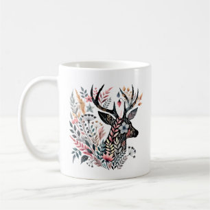 Floral Deer Silhouette – Nature-Inspired Artistic Coffee Mug