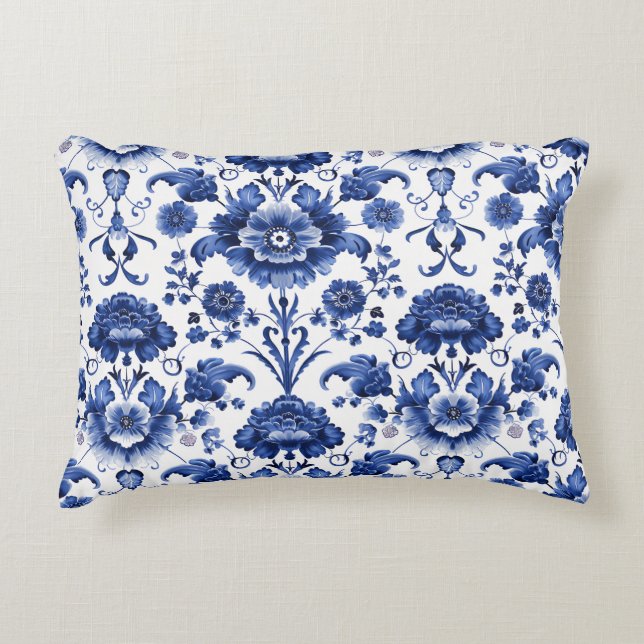 Floral Delft Blue Decorative Cushion (Front)