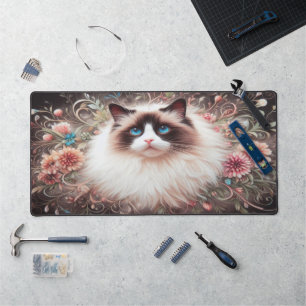 Floral Delight Ragdoll Cat, Cute Ragdoll Kitten Desk Mat