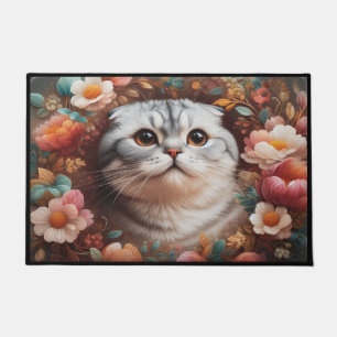 Floral Delight Scottish Fold Cat, Scottish Fold Doormat