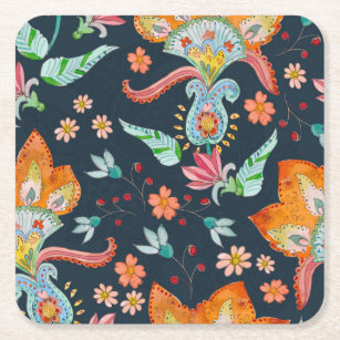 Floral Delight: Watercolor Flower Texture Square Paper Coaster
