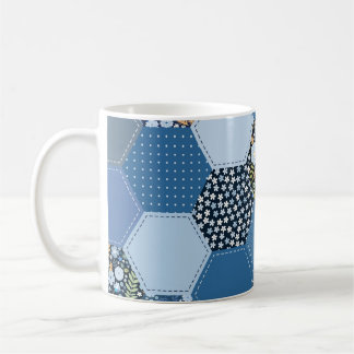Floral, denim patchwork: blue pattern. coffee mug