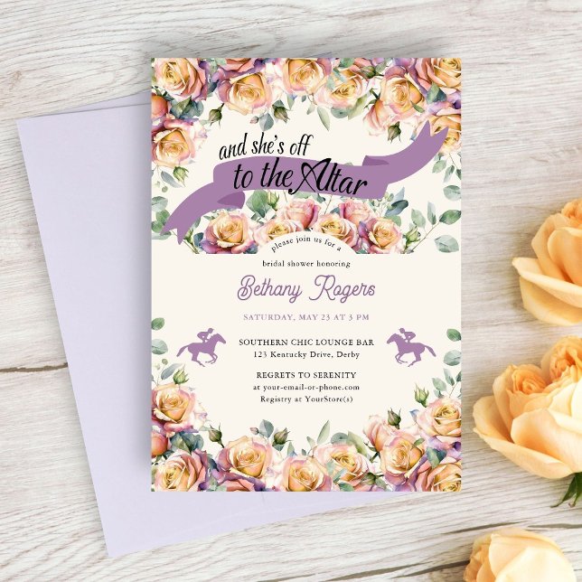 Floral Derby Bridal Shower Purple Yellow Roses  Invitation (Creator Uploaded)