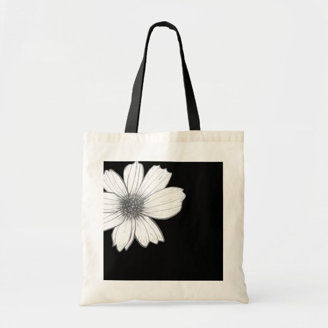 Floral design Black and white Tote Bag (Front)