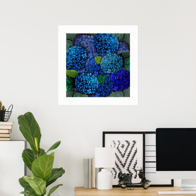 Floral Design Blue Hydrangea Flower Poster (Home Office)