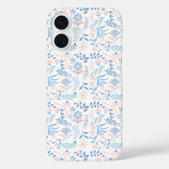 Floral design boho block print blue pink girly Case-Mate iPhone case (Back)