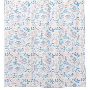 Floral design boho block print blue pink girly shower curtain
