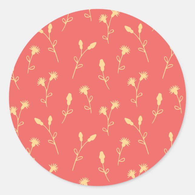 Floral design classic round sticker (Front)